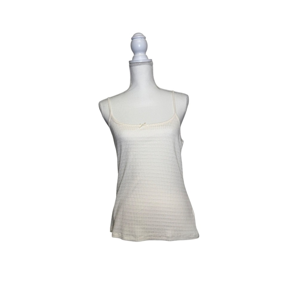 Lucky Brand Women's Cream Ribbed Camisole with Bow Size XL